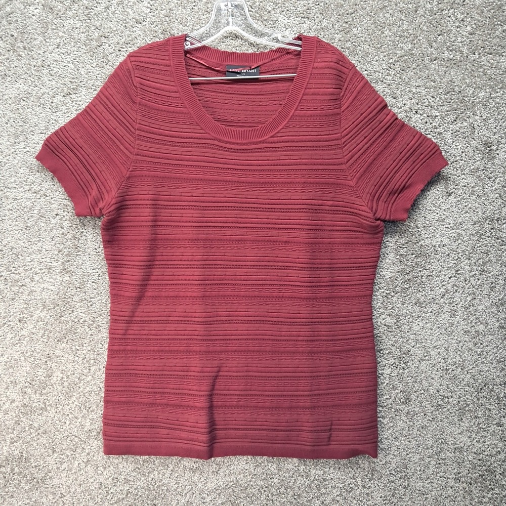 Lane Bryant Burgundy Textured Knit Short Sleeve Scoop Neck Sweater Top 14/16